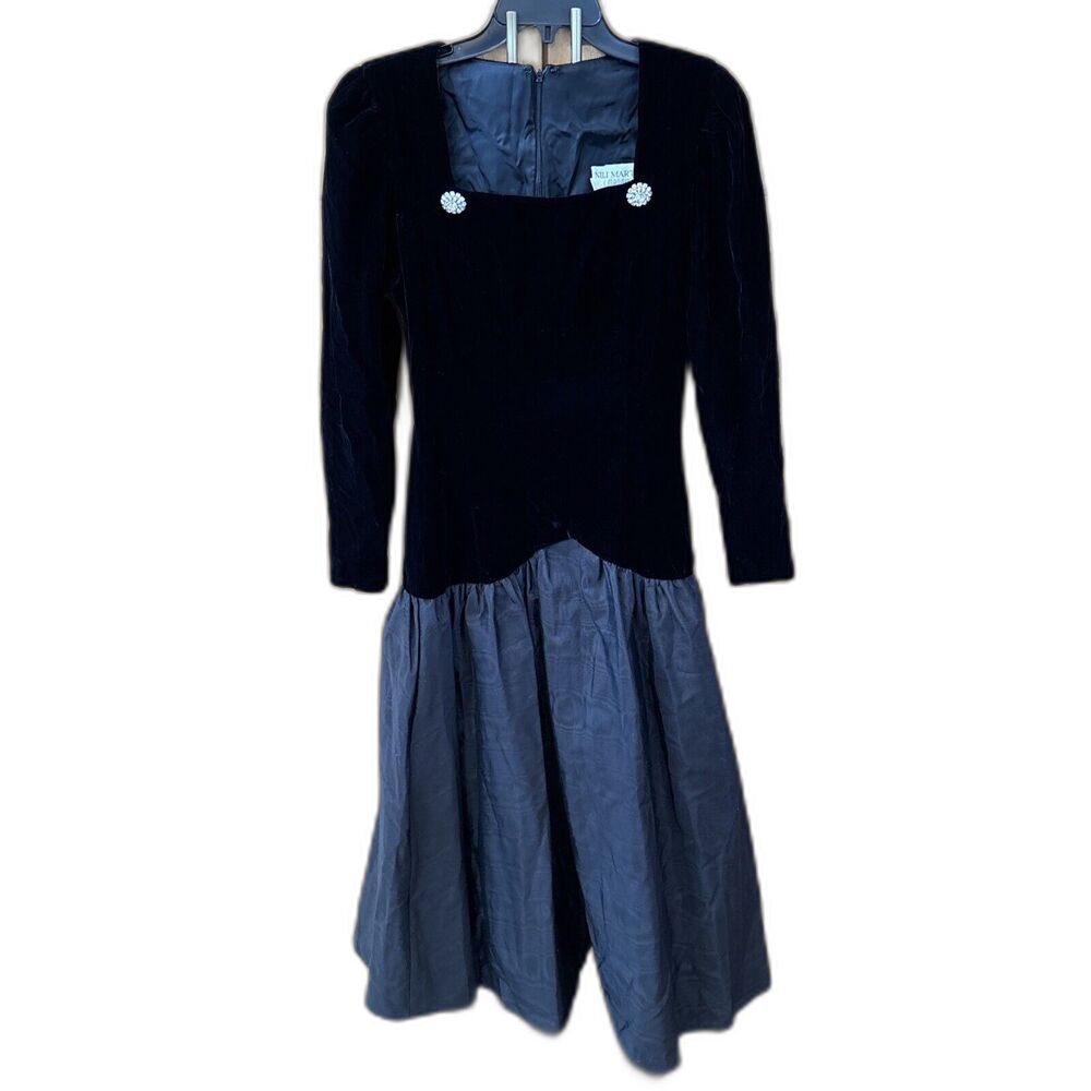 Nili Martin I Magnin dress Black Zip Hook Long Sleeve Mix Media 6 Lined Vintage